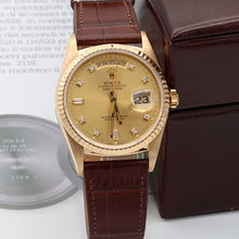 Bild in Galerie-Viewer laden, Rolex Day-Date ref. 18238 Champagne Diamonds Dial - Leather Strap
