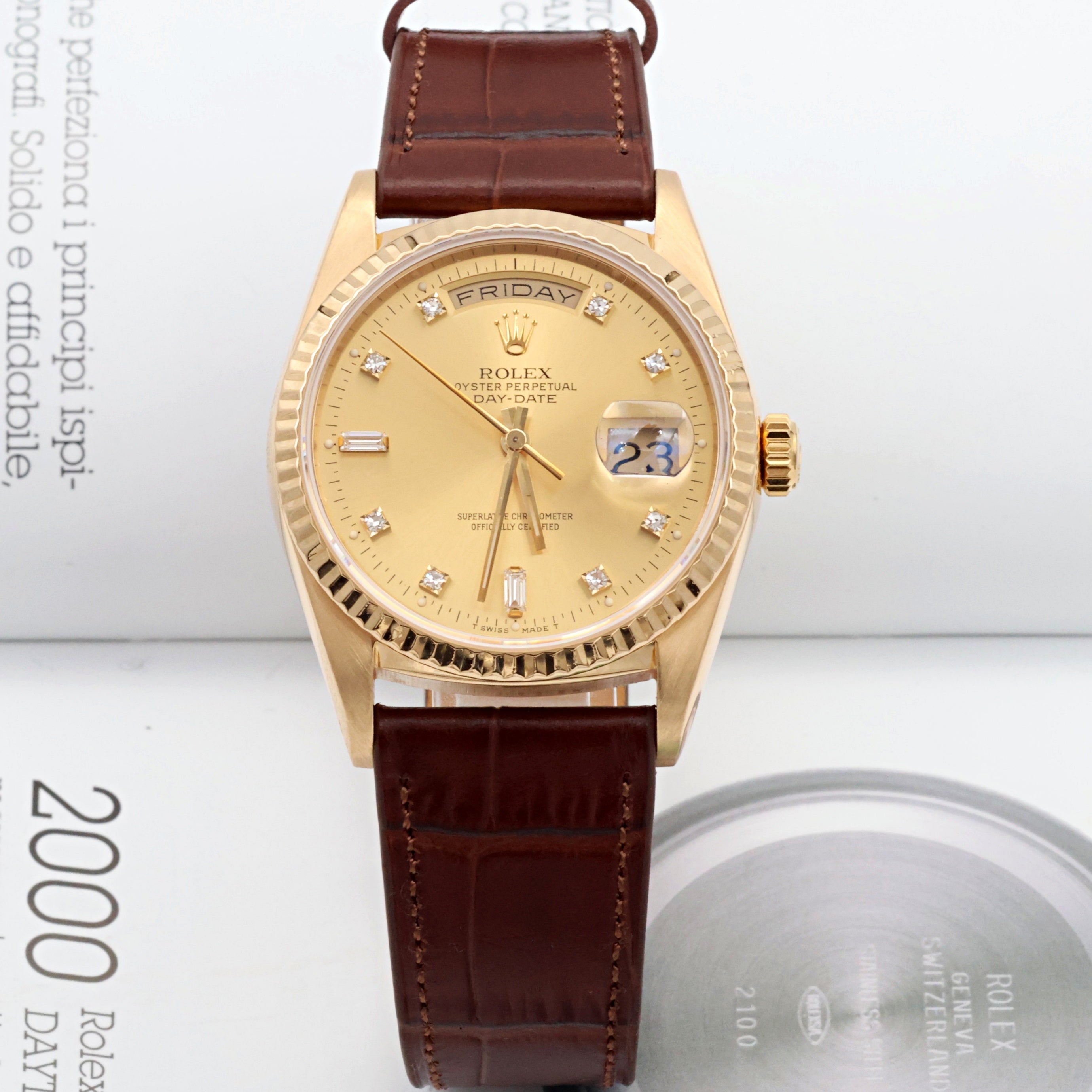 Rolex Day-Date ref. 18238 Champagne Diamonds Dial - Leather Strap