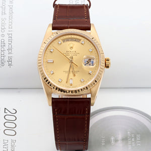 Rolex Day-Date ref. 18238 Champagne Diamonds Dial - Leather Strap