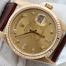 Bild in Galerie-Viewer laden, Rolex Day-Date ref. 18238 Champagne Diamonds Dial - Leather Strap
