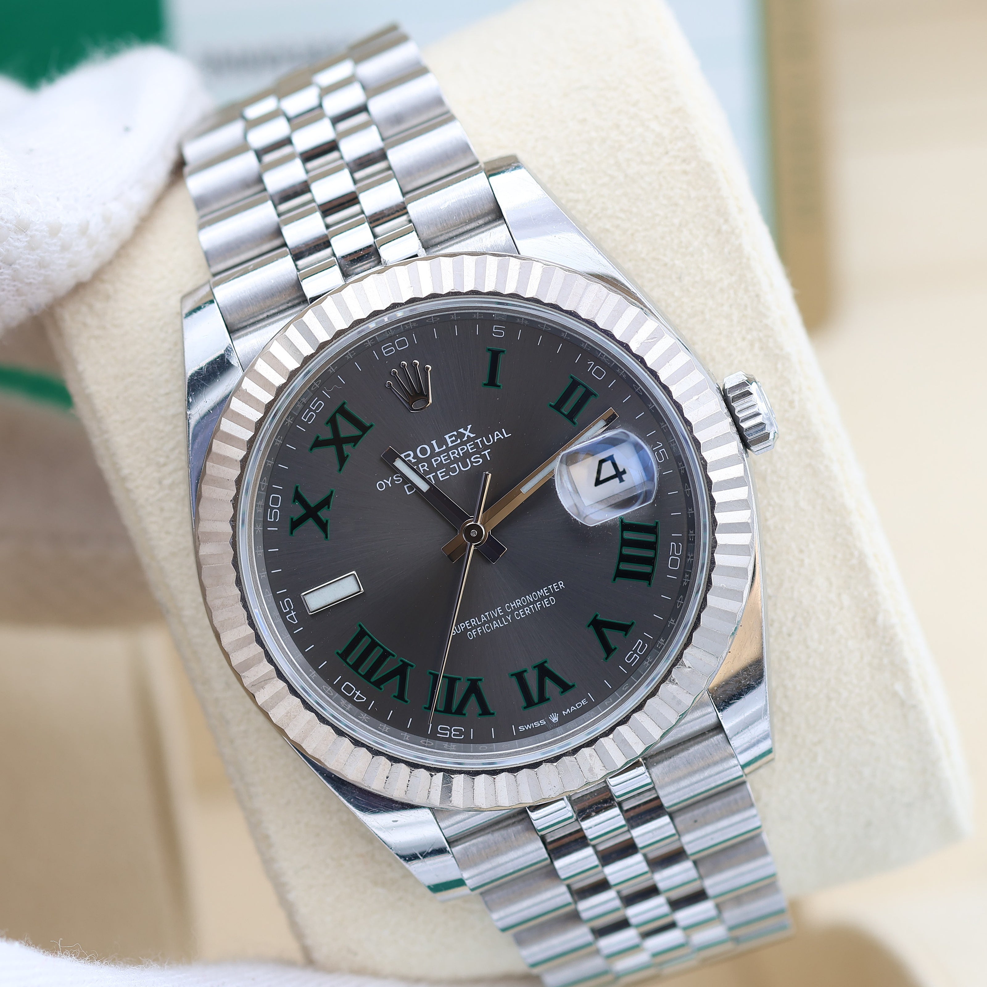 Rolex Datejust ref. 126334 Wimbledon-Zifferblatt-Jubiläumsarmband – komplettes Set