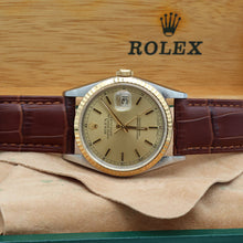 Carica l'immagine nel visualizzatore di Gallery, Rolex Datejust 36 ref. 16233 Champagne dial - Leather Strap - Full Set

