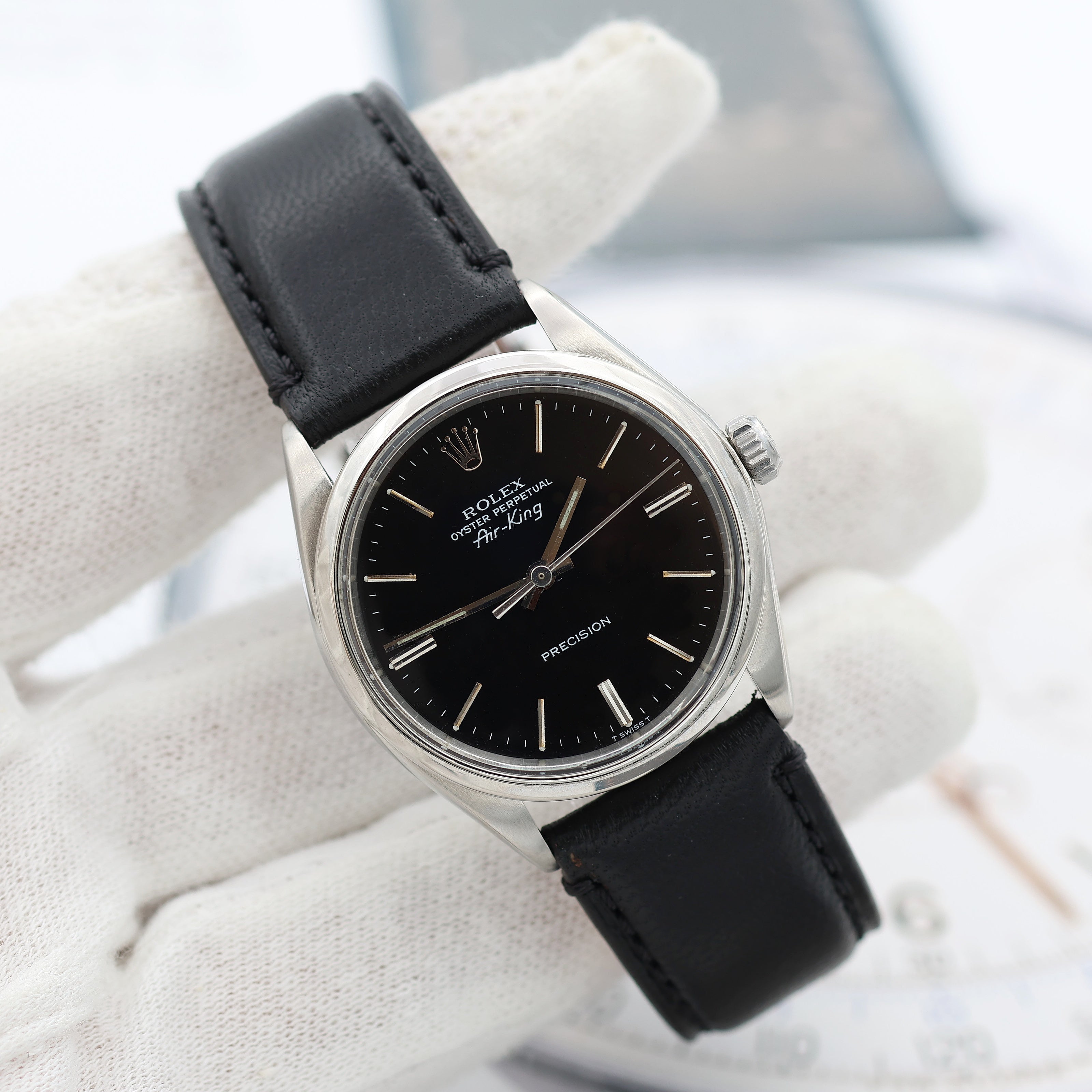 Rolex Air King ref. 5500 Black dial - Leather strap