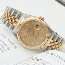 Load image into Gallery viewer, Rolex Datejust 36 ref. ref. 16233G Champagne Big Diamonds dial - Jubilee
