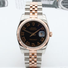 Załaduj obraz do przeglądarki galerii, Rolex Datejust 36 ref. 116231 Black Roman Dial - Steel/Rose Gold Jubilee - Full Set
