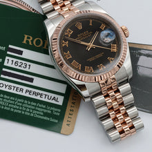 Załaduj obraz do przeglądarki galerii, Rolex Datejust 36 ref. 116231 Black Roman Dial - Steel/Rose Gold Jubilee - Full Set
