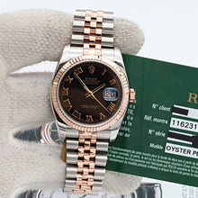 Załaduj obraz do przeglądarki galerii, Rolex Datejust 36 ref. 116231 Black Roman Dial - Steel/Rose Gold Jubilee - Full Set

