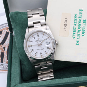 Rolex Date ref. 15200 White Roman Dial with Oyster Bracelet - Full Set
