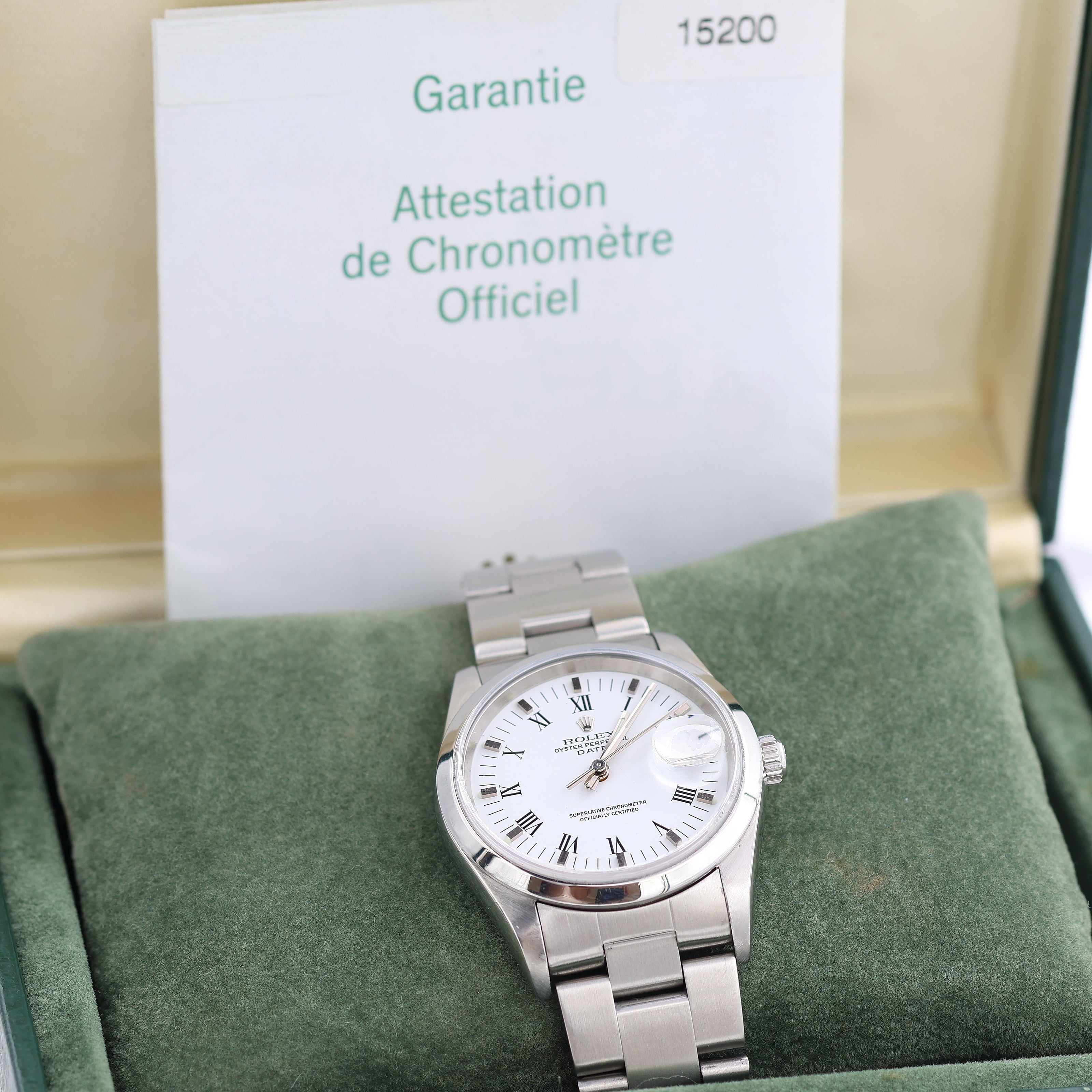 Rolex Date ref. 15200 White Roman Dial with Oyster Bracelet - Full Set