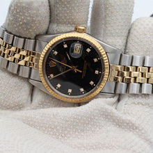Bild in Galerie-Viewer laden, Rolex Datejust ref. 16013 -Steel/Gold - Black Diamonds Dial - Jubilee
