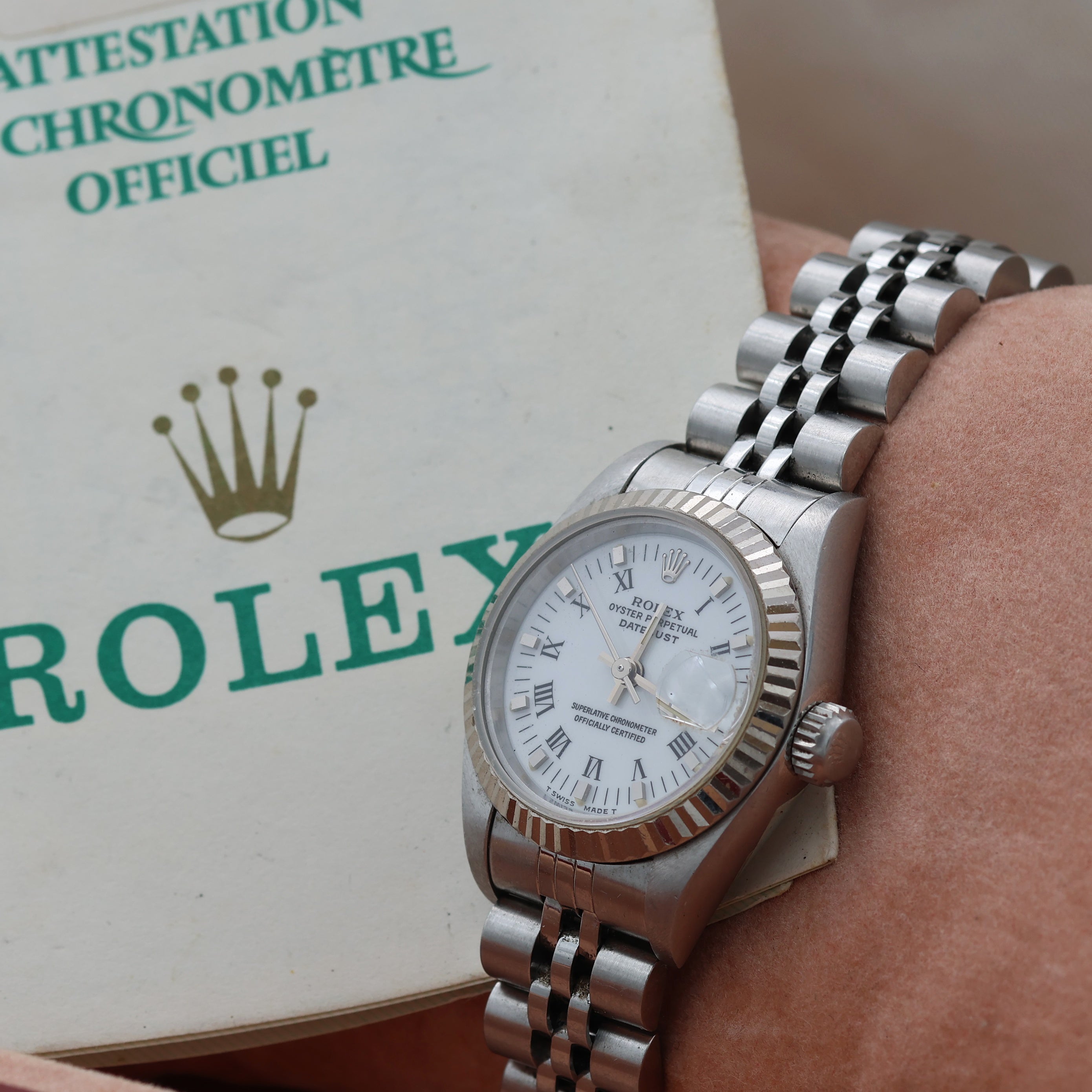 Rolex Lady-Datejust ref. 69174 - White Roman Small (Lines) Dial Jubilee bracelet - Full Set