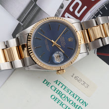 Załaduj obraz do przeglądarki galerii, Rolex Datejust 36 ref. 16233 Blue Soleil dial - Oyster Bracelet - Full Set
