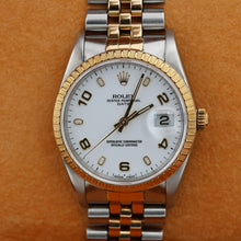 Cargar imagen en el visor de la galería, Rolex Oyster Perpetual Date ref. 15223 White Arabic Dial - Jubilee Bracelet

