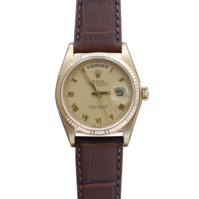 Rolex Day-Date ref. 18038 Champagne Roman Dial - Leather strap