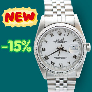ON SALE: Rolex Datejust ref. 16220 White Roman (Small) Dial - Jubilee Bracelet