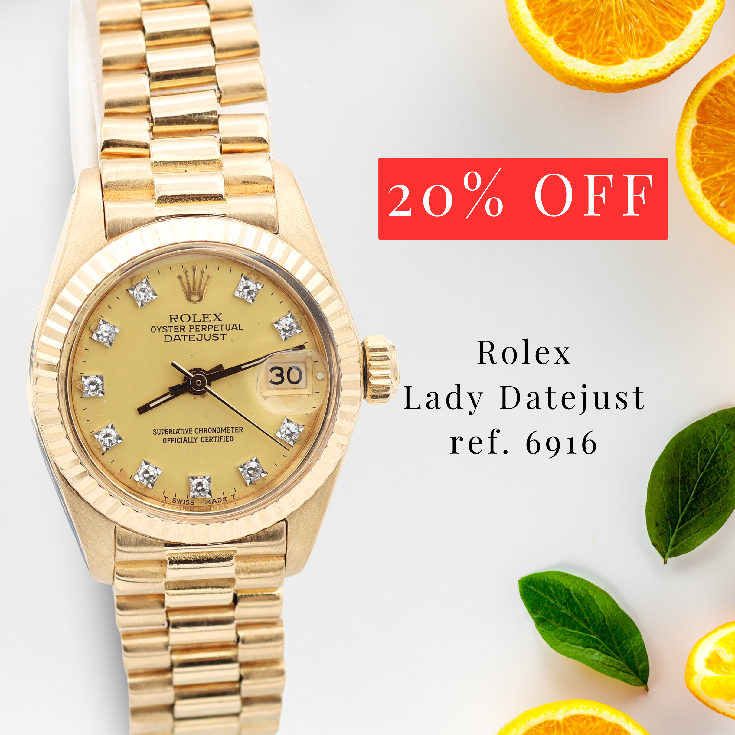 ON SALE: Rolex Datejust Lady ref. 6916 Yellow Diamond Dial - President Bracelet