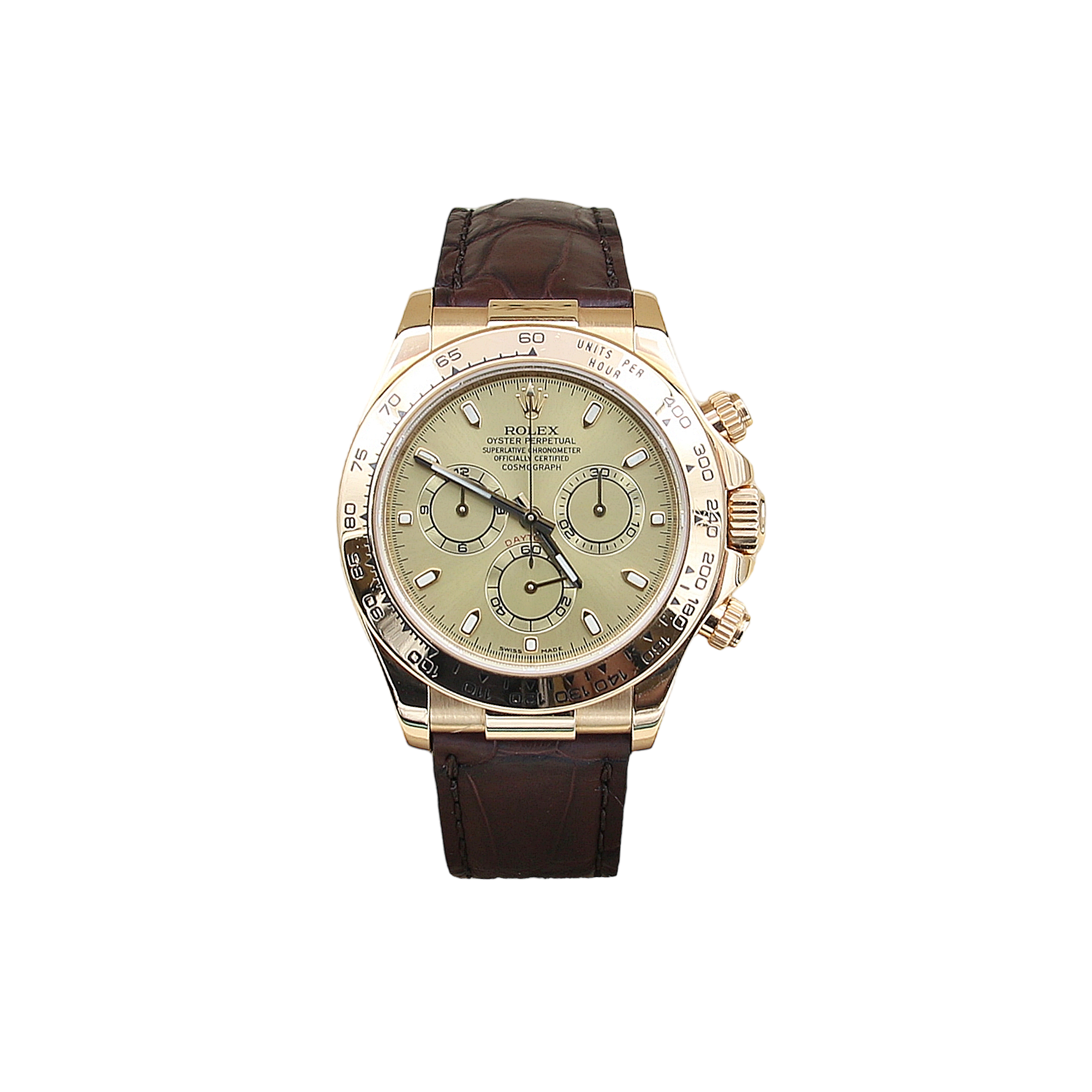Rolex Daytona ref. 116518 - 18k Yellow Gold and Leather Strap - Champagne dial with gold subdials- Full Set