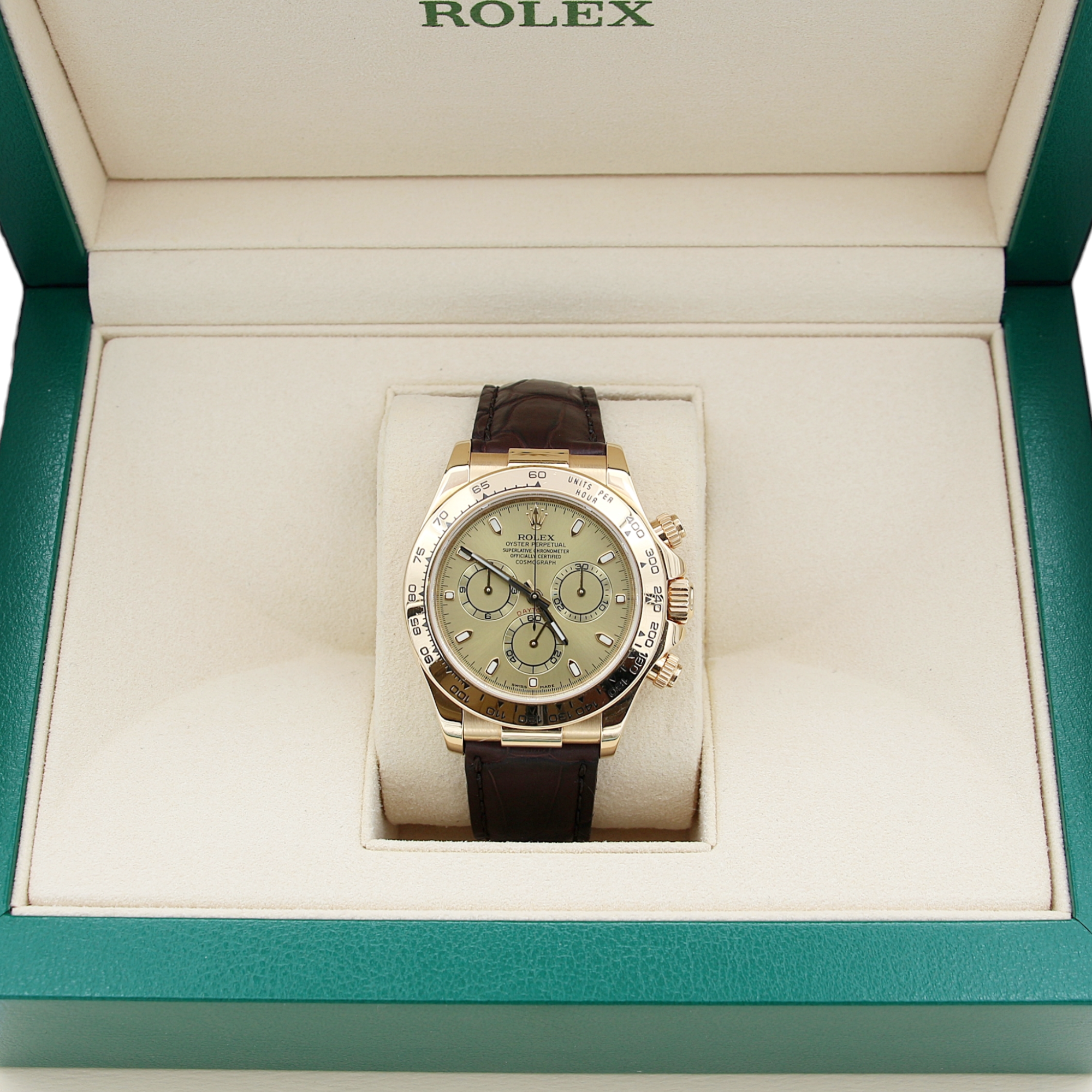 Rolex Daytona 116518 Leather Strap Champagne dial with gold