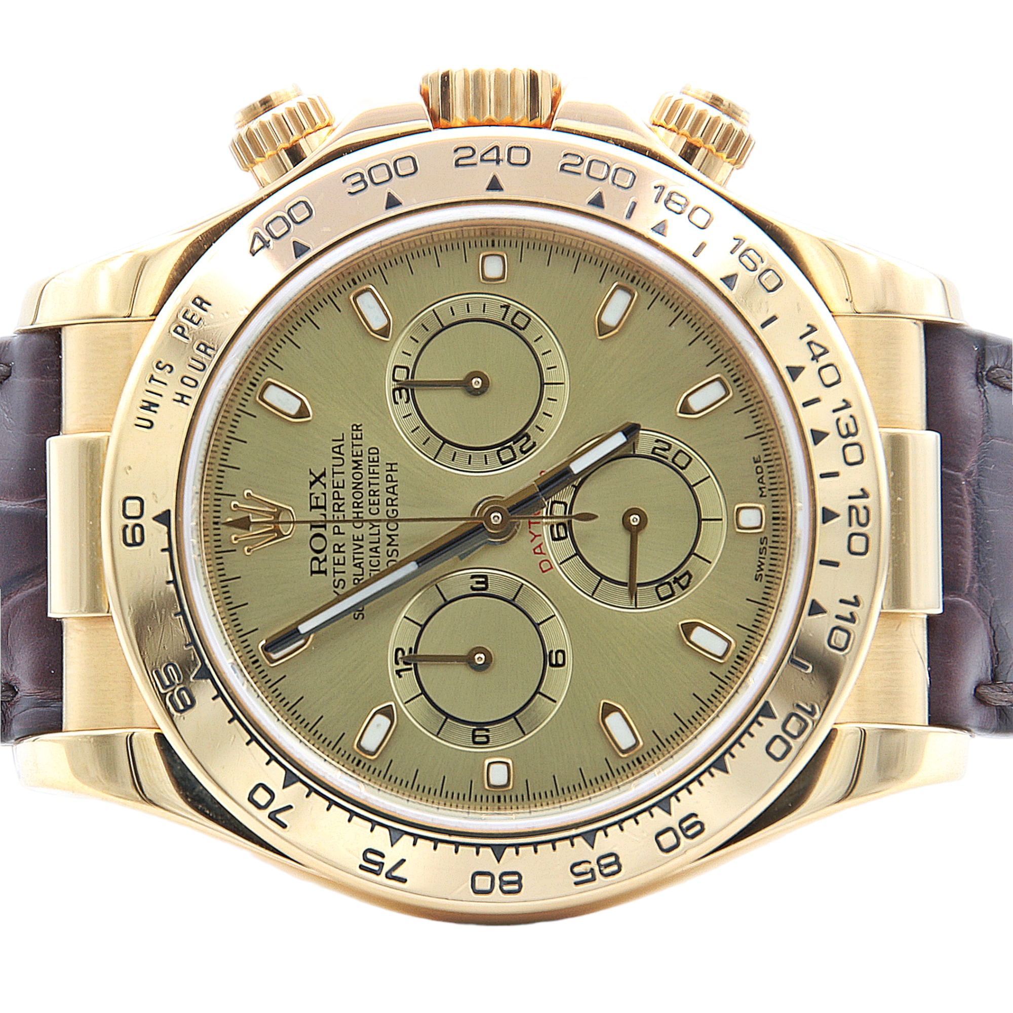 Rolex Daytona 116518 Leather Strap - Champagne dial with gold subdials ...