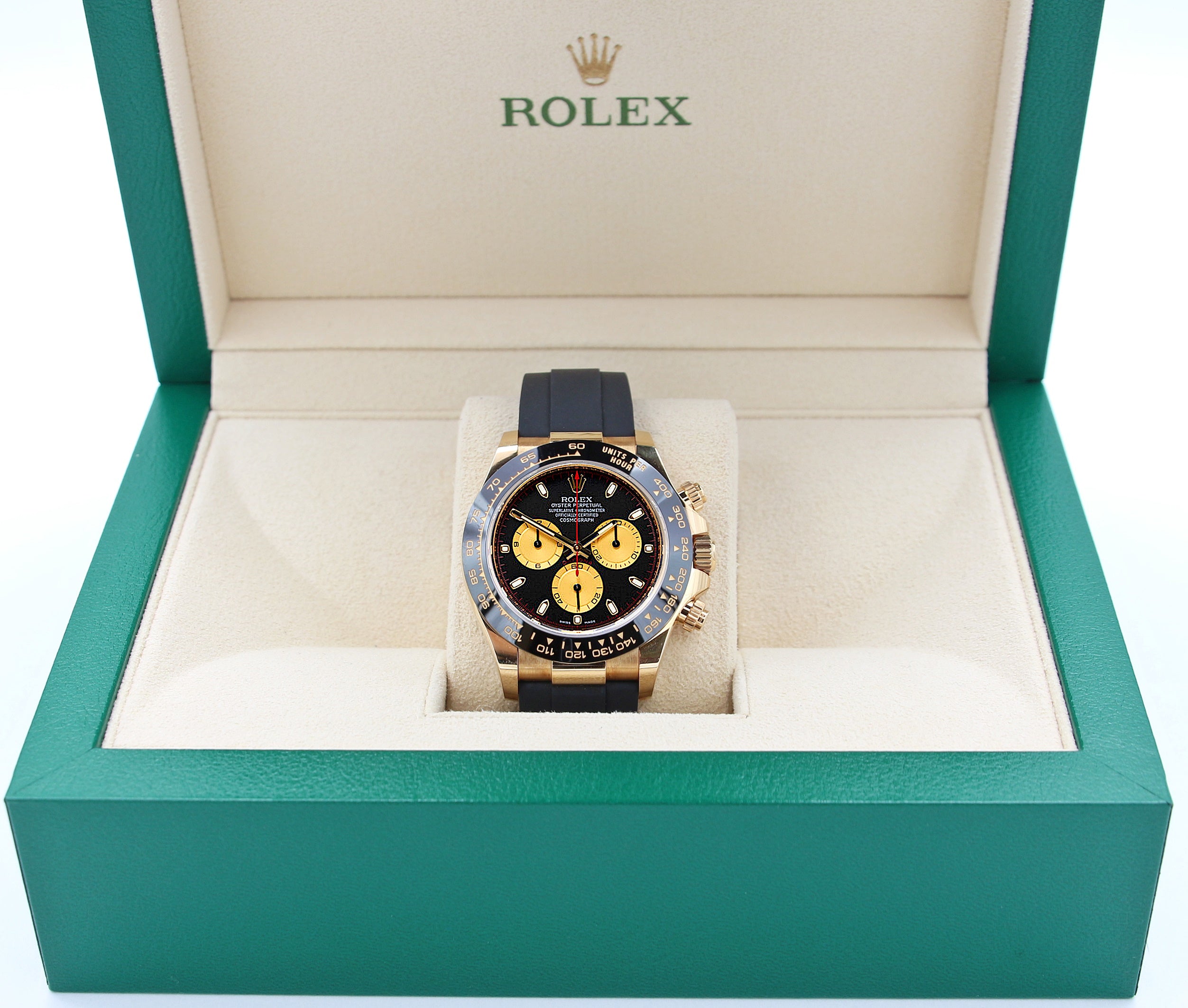Rolex Daytona 116518LN Oysterflex - Black dial with Gold Subs