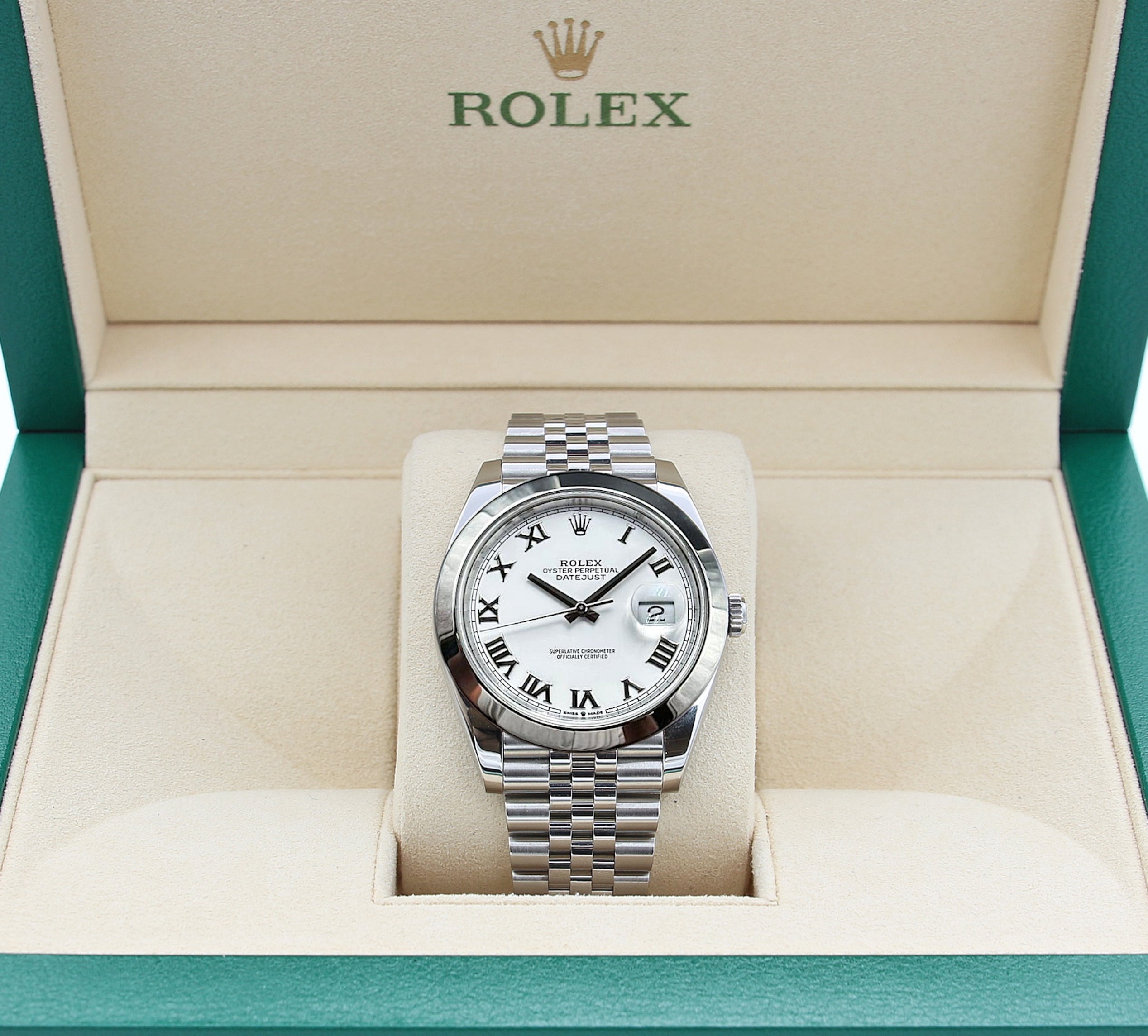 Rolex Datejust ref. 126300 White Roman Dial Jubilee bracelet - Full Set