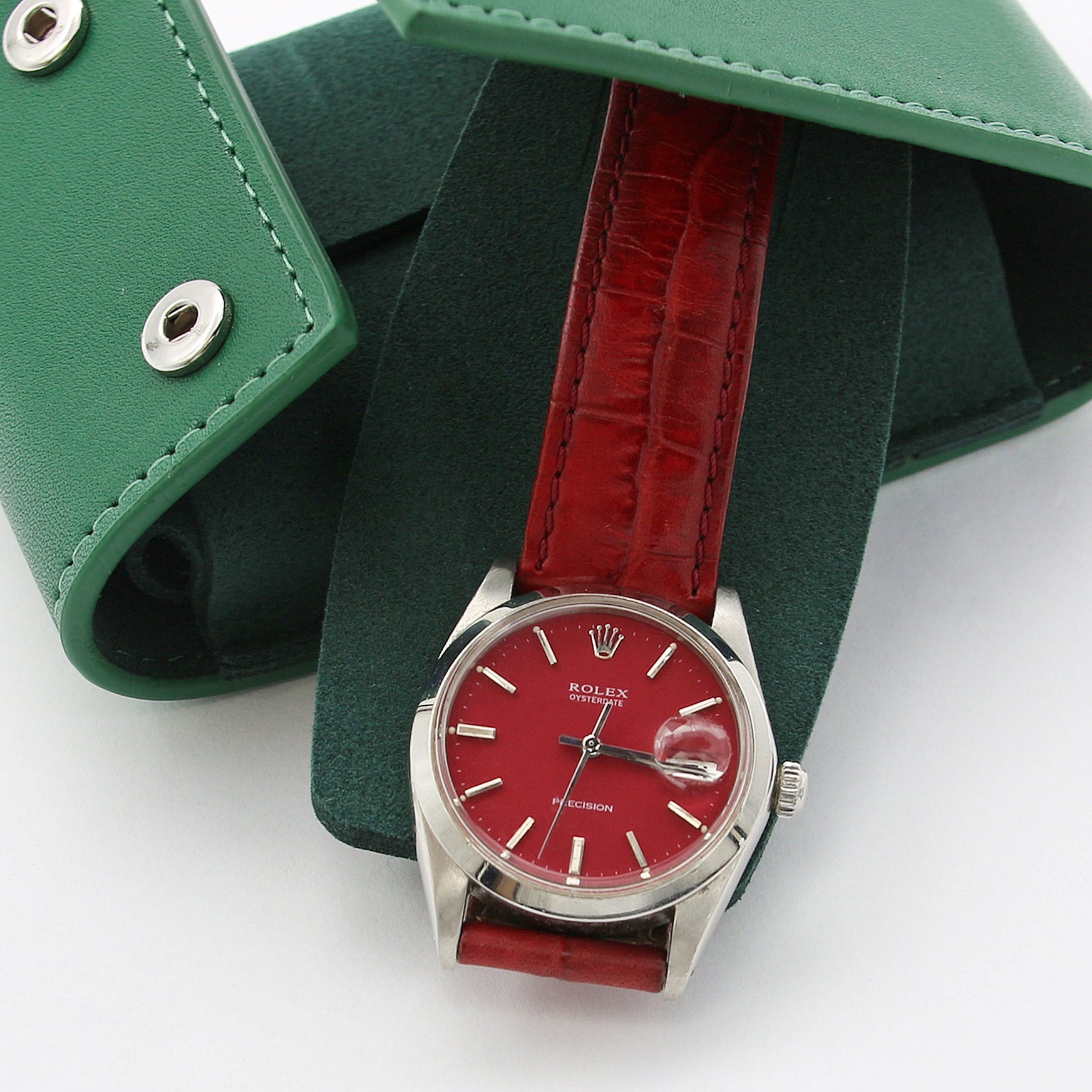 Rolex Precision Date ref 6694  Red Dial Leather Strap