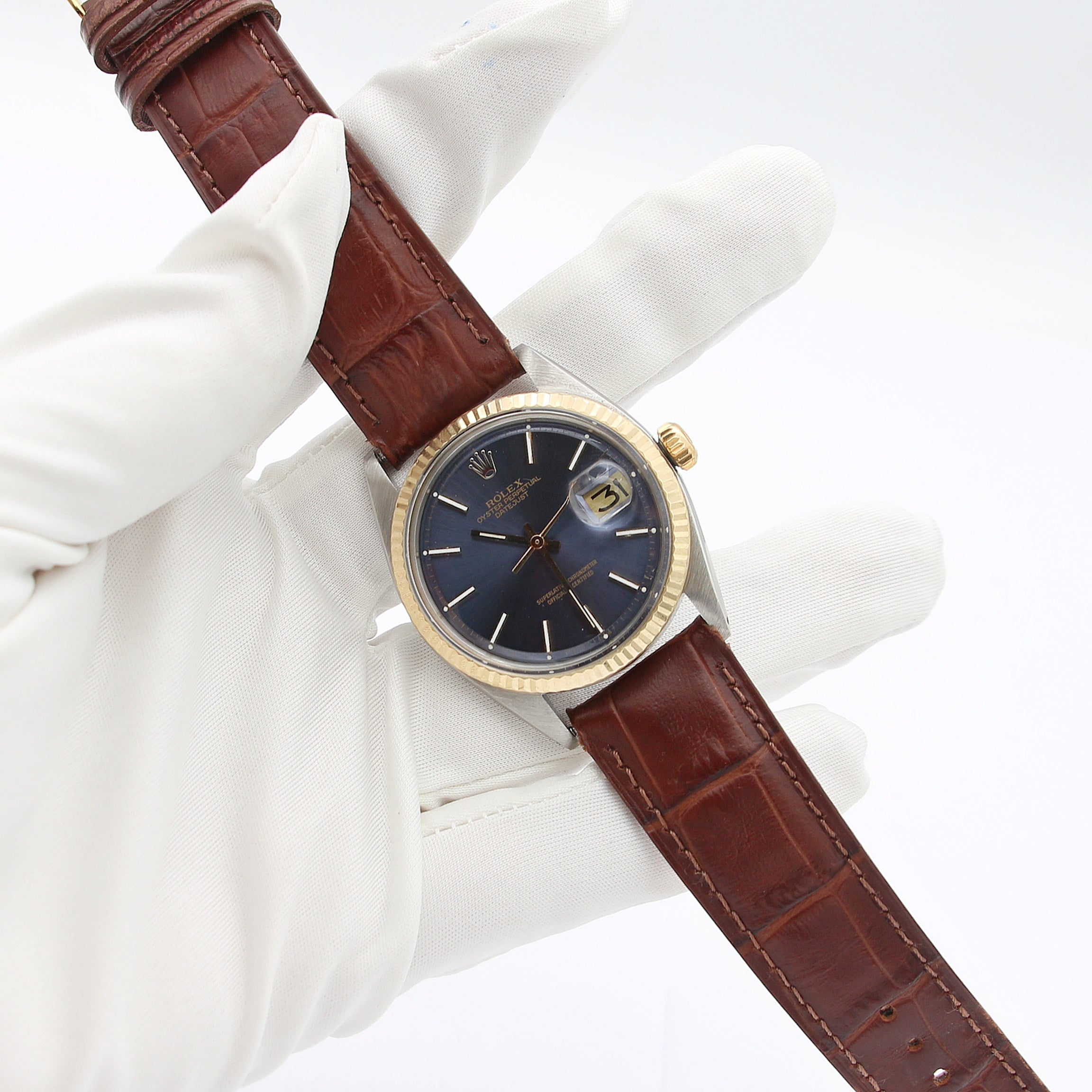 Rolex Datejust Ref. 1601 - Stahl/Gelbgold - Blaues Zifferblatt - Lederband