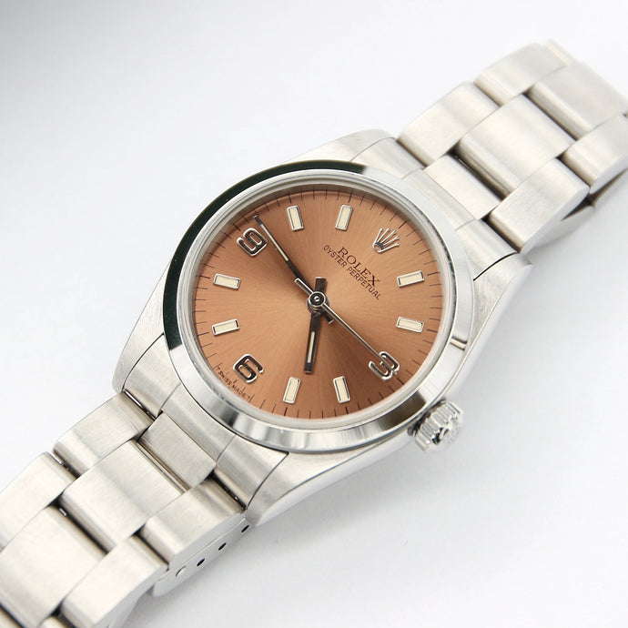 Rolex Oyster Perpetual 31 Ref. 67480 Lachs 3-6-9 Dial-Vollständiger Satz