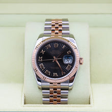 Load image into Gallery viewer, Rolex Datejust 36 ref. 116231 Black Roman Dial - Steel/Rose Gold Jubilee - Full Set
