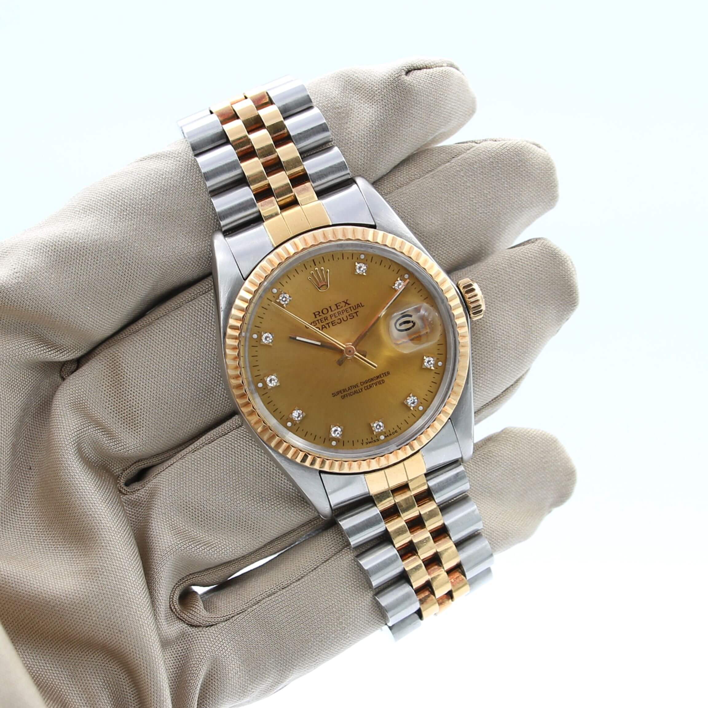 Rolex Datejust ref. 16013 -Steel/Gold - Champagne Small Diamonds dial