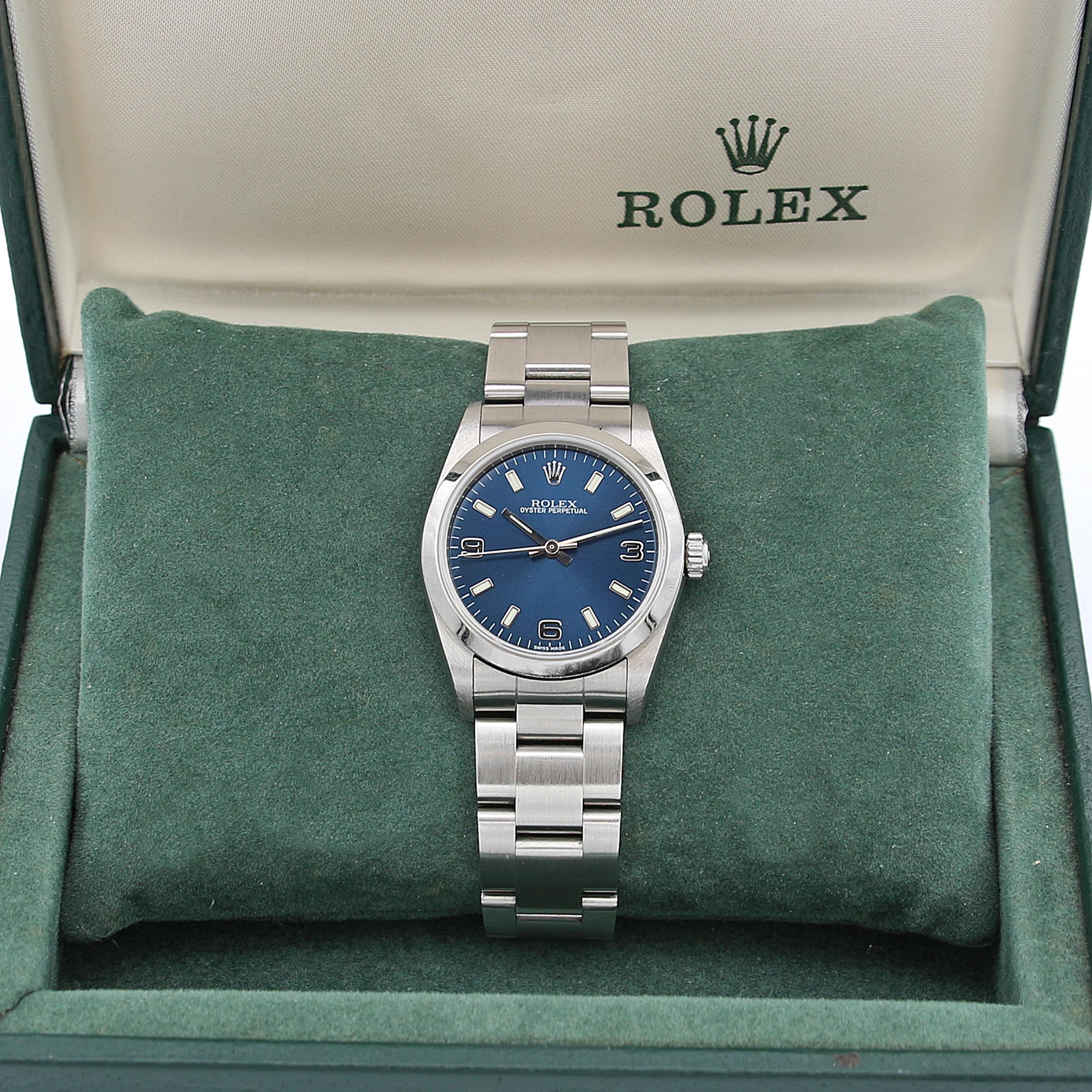 Rolex Oyster Perpetual 31 ref. 67480 Blue 3-6-9 Dial - Full Set