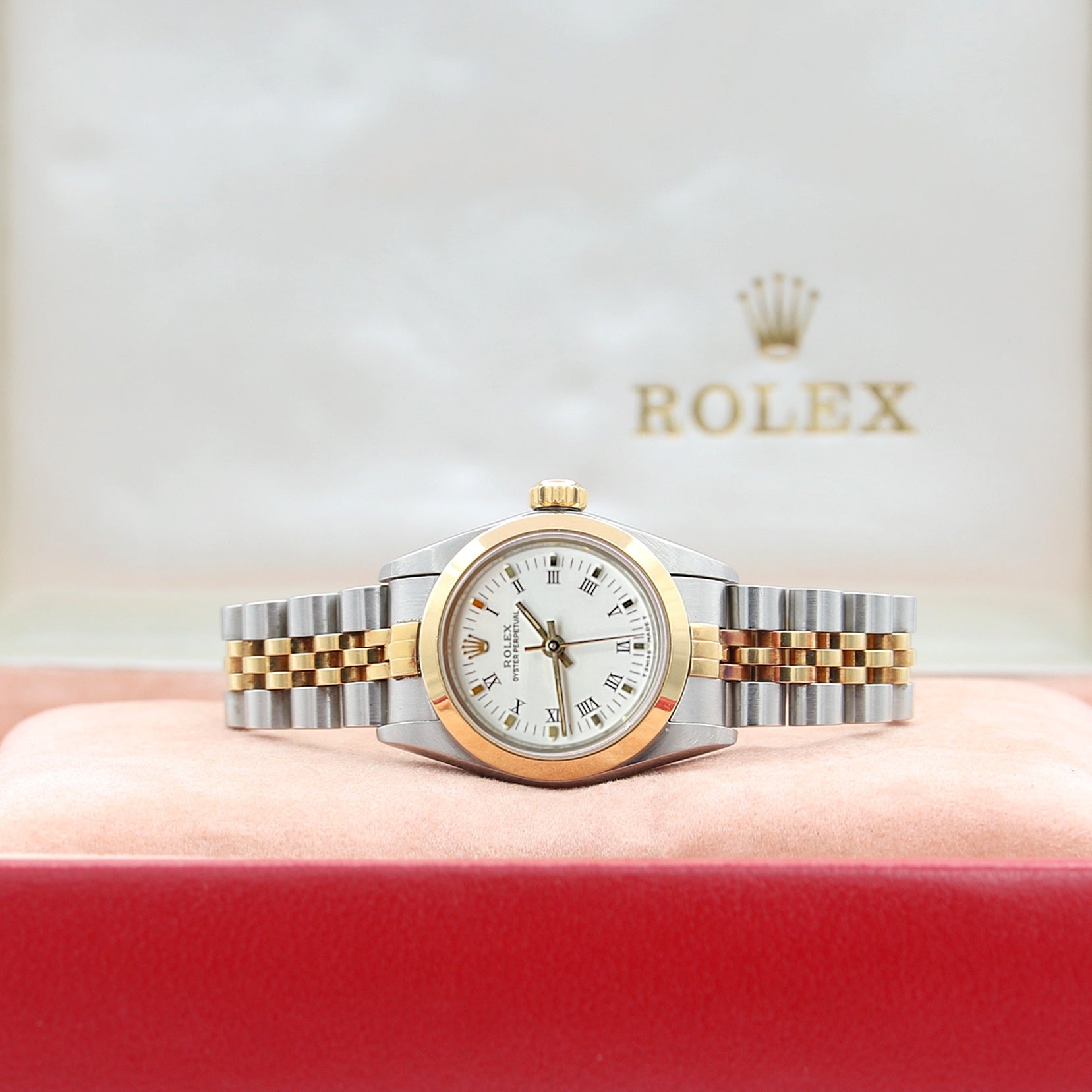 Rolex Auster Perpetual Lady Ref. 67183 Stahl/Gold - weißes Römisches Zifferblatt - Jubiläumsarmband