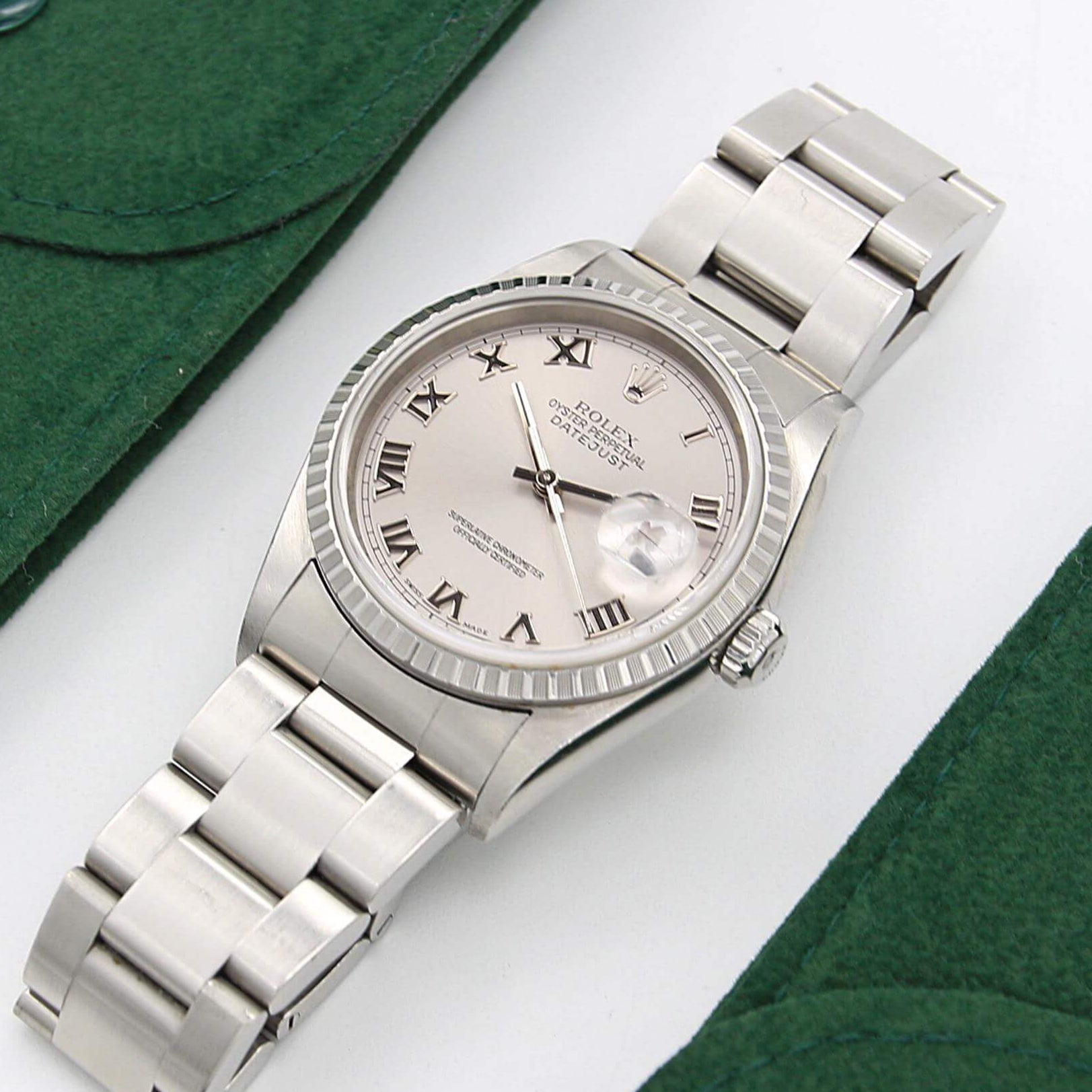 Rolex Datejust ref. 16220 Grey Roman Dial Oyster Bracelet - Full Set