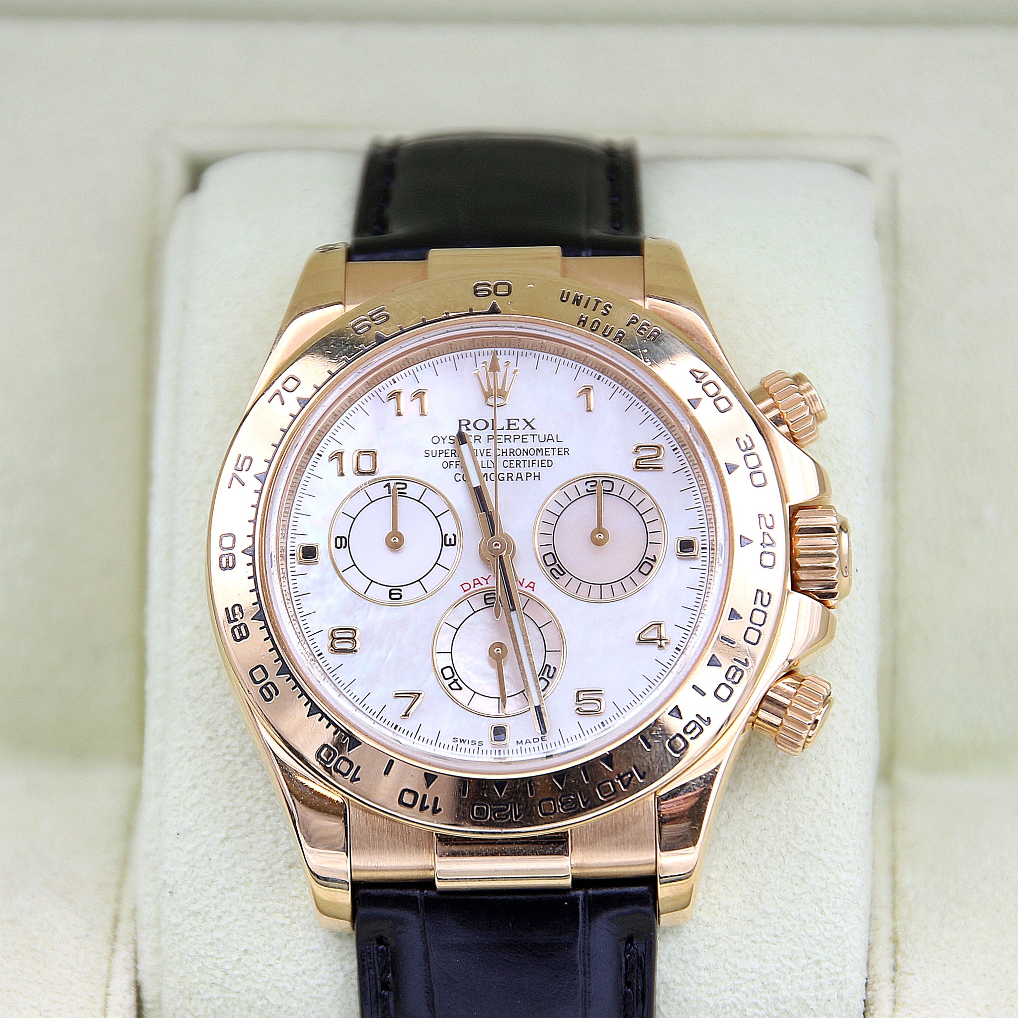 Rolex Daytona 116518 Leather Strap - MOP dial with diamonds