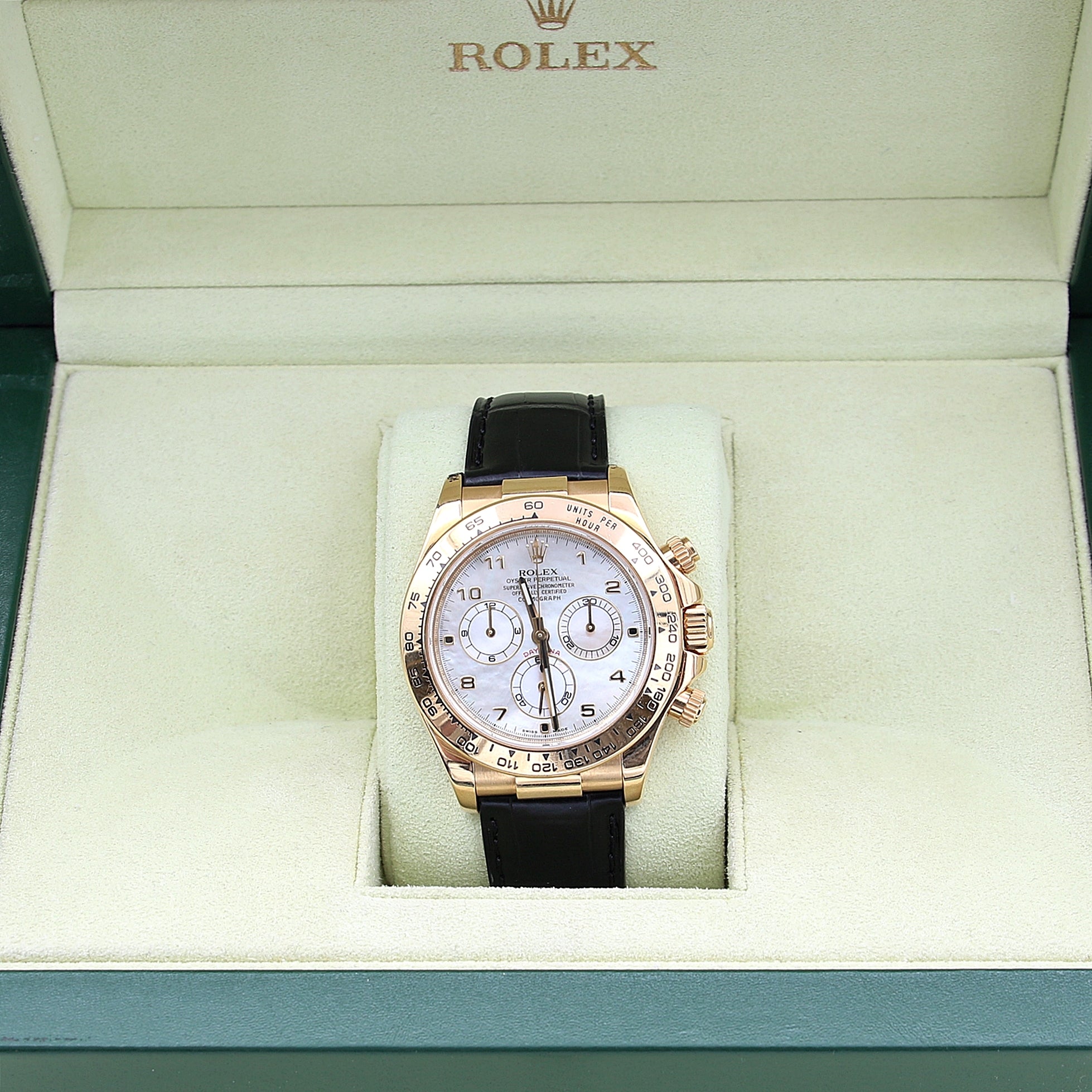 Rolex Daytona 116518 Leather Strap - MOP dial with diamonds