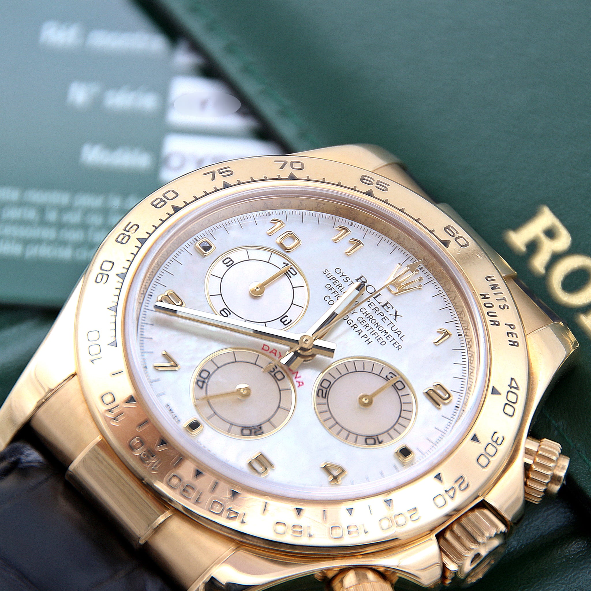 Rolex Daytona 116518 Leather Strap - MOP dial with diamonds