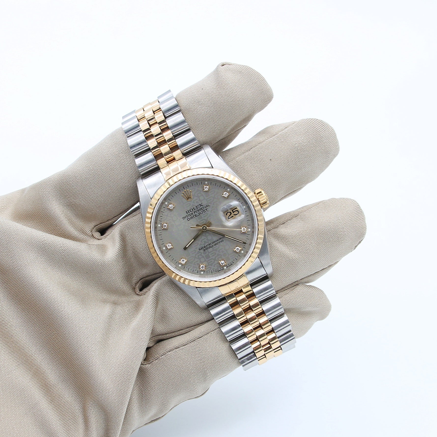 IM ANGEBOT: Rolex Datejust 36 ref. ref. 16233G Champagnerfarbenes Zifferblatt mit großen Diamanten