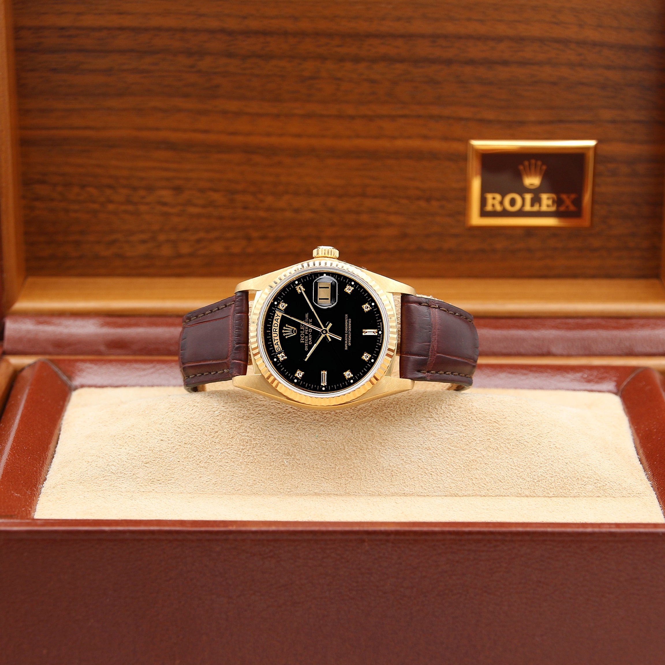 Rolex Day-Date ref. 18038 Black Diamonds Dial - Leather strap