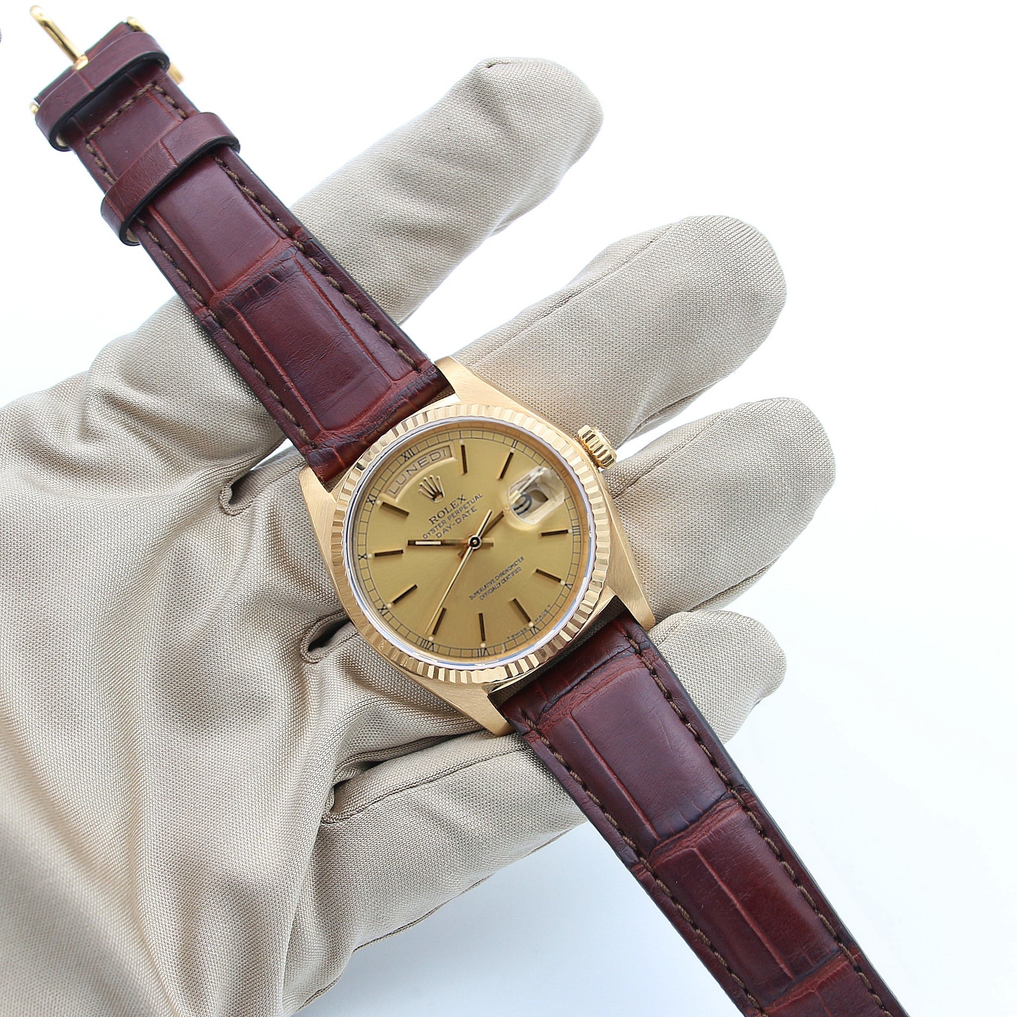 LeChateau Day-Date 2 Hand Dial Genuine Leather Buy Online Watch Rolex Day-Date 18038 Blue dial  main image 3