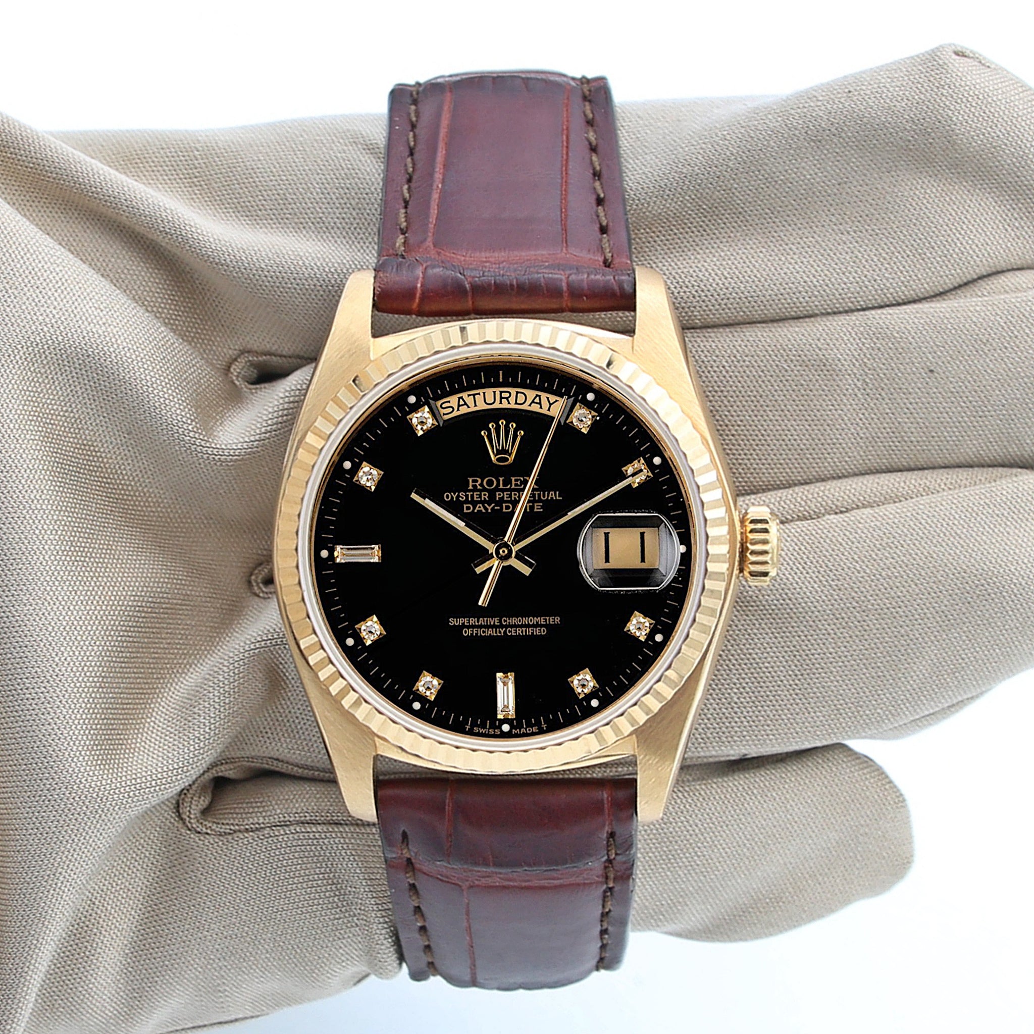 LeChateau Day-Date 2 Hand Dial Genuine Leather Buy Online Watch Rolex Day-Date 18038 Blue dial  main image 4