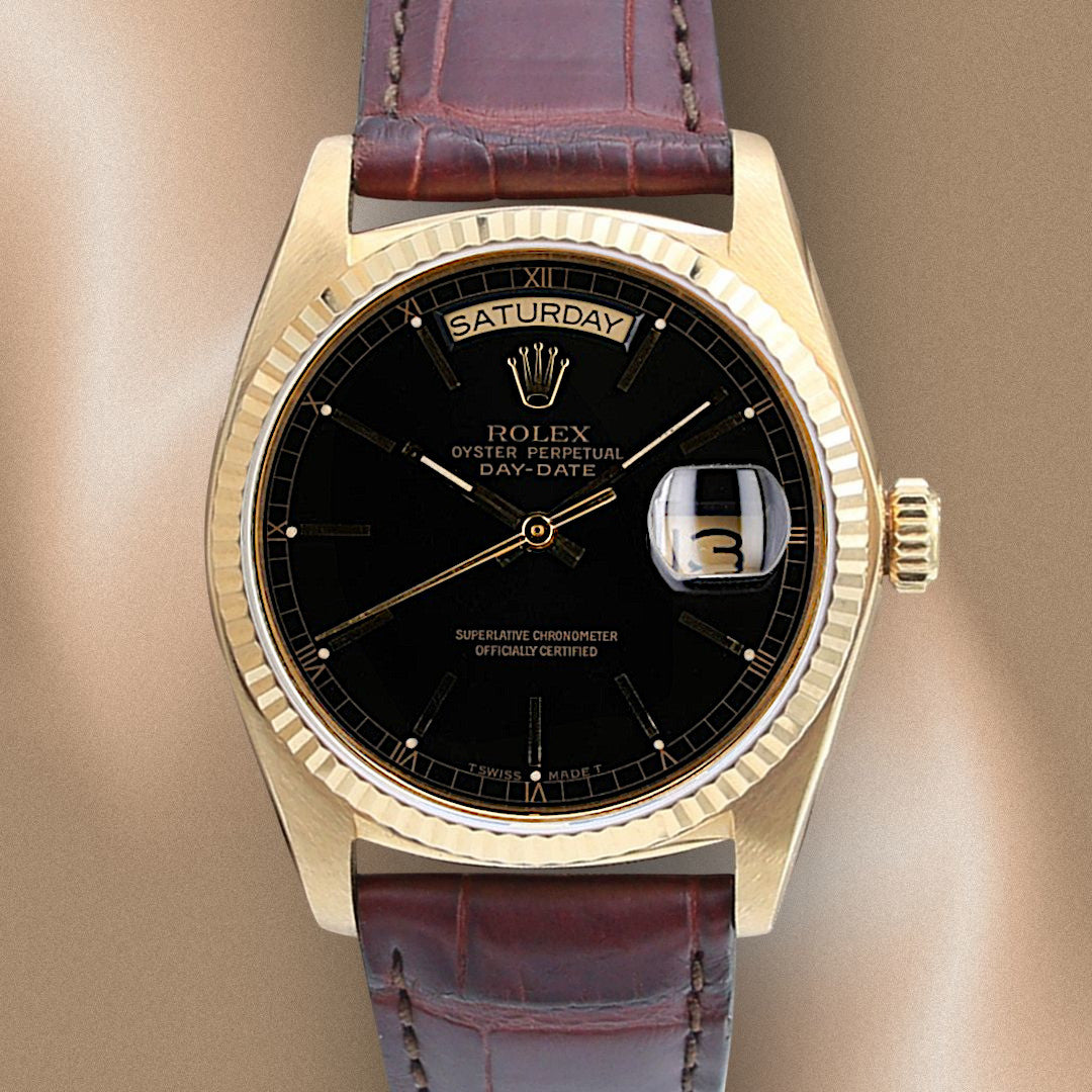 Buy Online Watch Rolex Day Date 18038 Black dial Leather Strap Debonar Watches Sp. z o.o