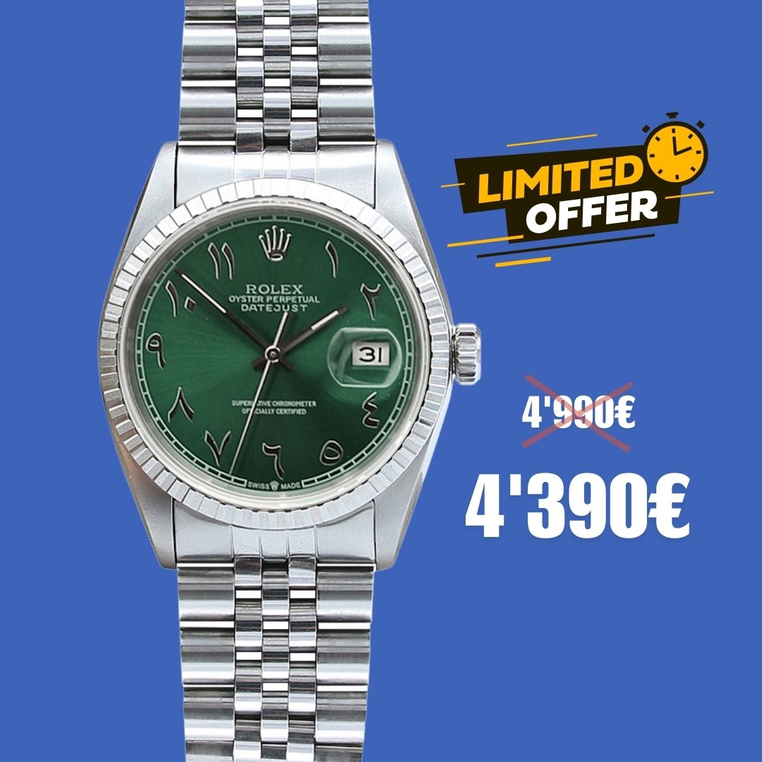 ON SALE: Rolex Datejust 36 ref. 16030 - Green Arabic Dial - Jubilee Bracelet