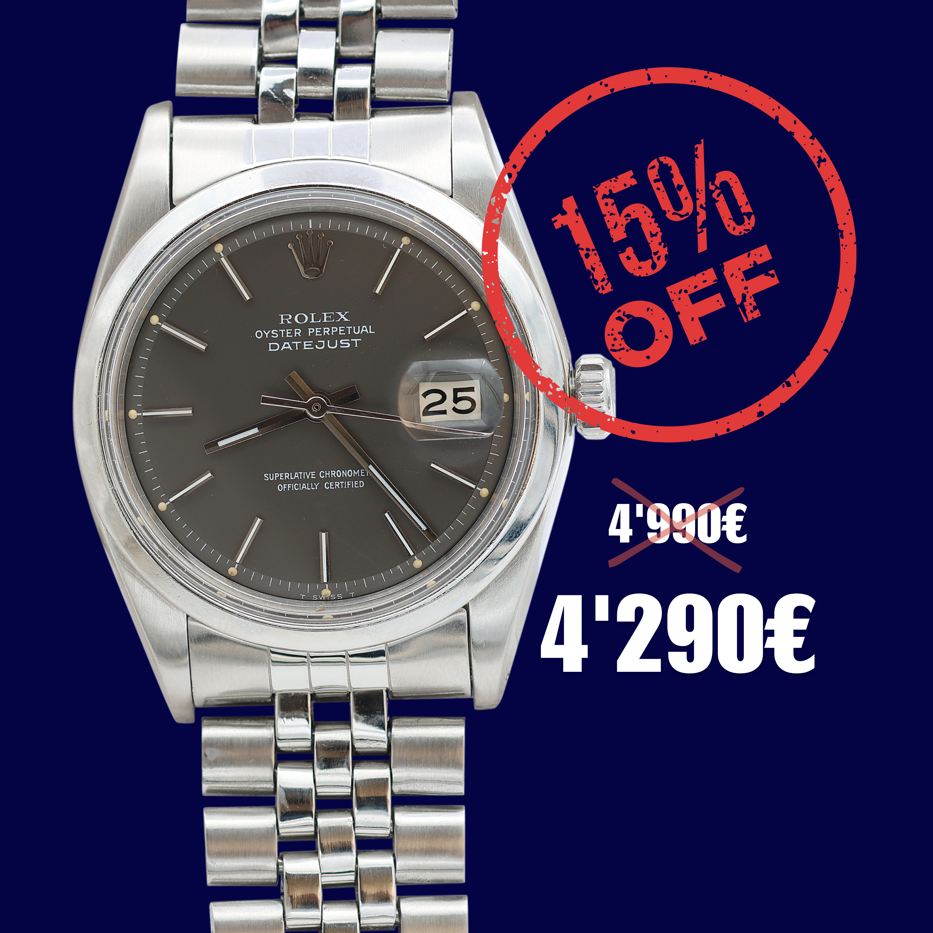 ON SALE:Rolex Datejust ref. 1600 Grey Dial Jubilee Bracelet