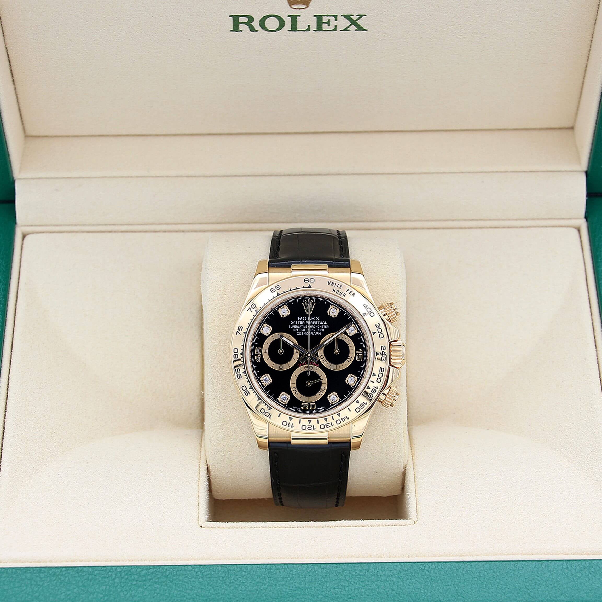 DAYTONA SET WITH 36 BAGUETTE-CUT DIAMONDS BLACK LEATHER