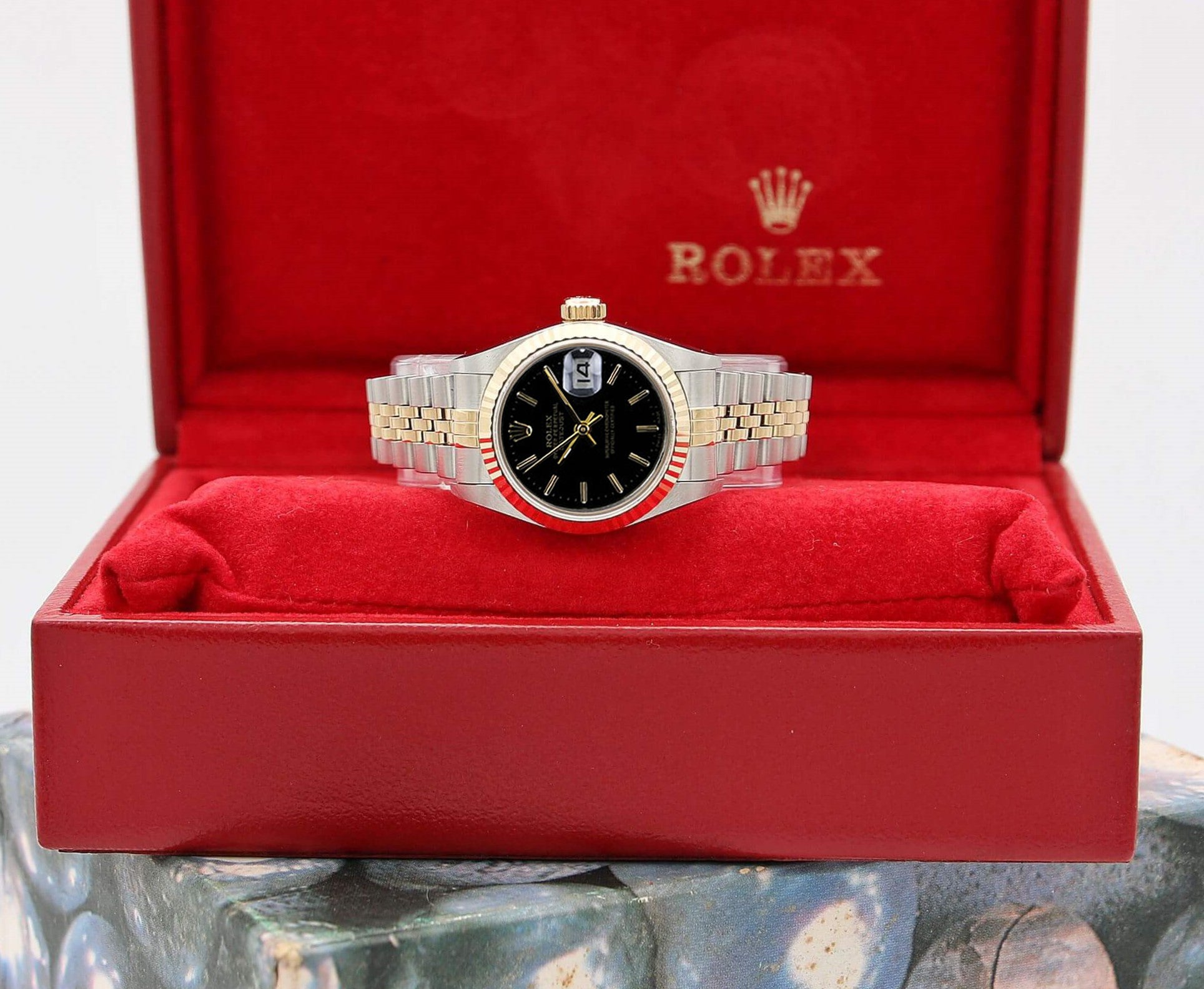 Rolex Datejust Lady ref. 69173 Steel/Gold- Jubilee Bracelet - Black Dial with Golden Indexes - Full Set