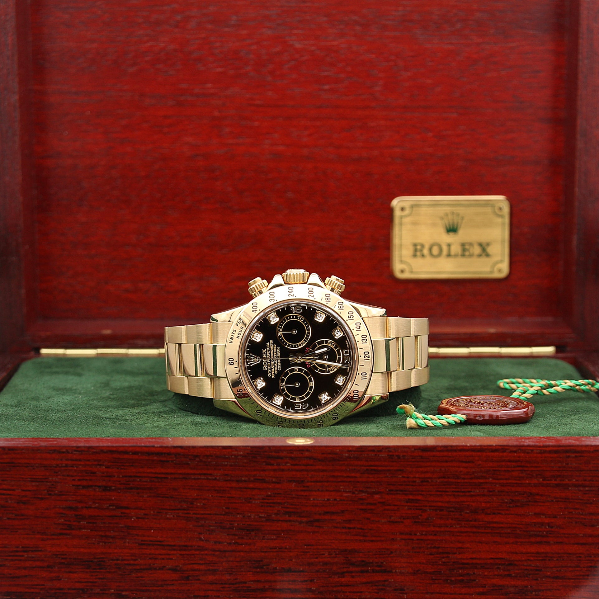 Rolex Daytona ref. 116528 - 18K Yellow Gold Black Diamonds dial - Full Set