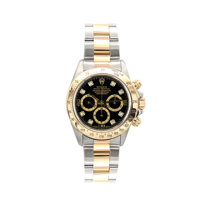 Rolex Daytona ref. 16523 Steel and Gold Black Dial with Diamonds Oyster Bracelet