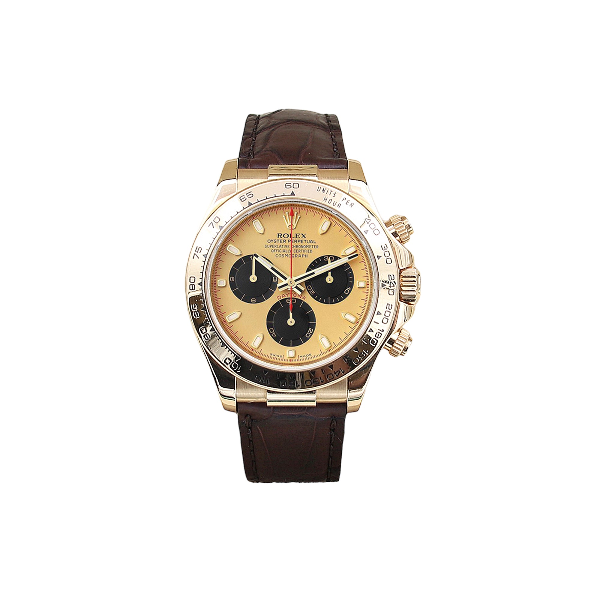 Rolex Daytona ref. 116518 - 18k Yellow Gold and Leather Strap - Champagne dial with black subdials- Full Set