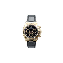 Załaduj obraz do przeglądarki galerii, Rolex Daytona ref. 116518 - 18k Yellow Gold and Leather Strap - Black Diamonds dial - Full Set
