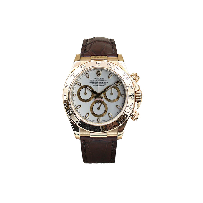 Rolex Daytona ref. 116518 - 18k Yellow Gold and Leather Strap - White dial